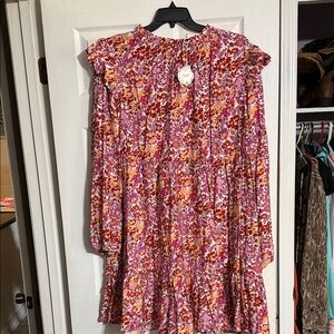 ODDY Floral Long Sleeve Dress - Pink and Orange
